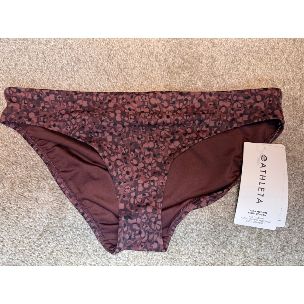Athleta‎ Clean Medium Swim Bikini Bottom Camo Flora Decadent Chocolate